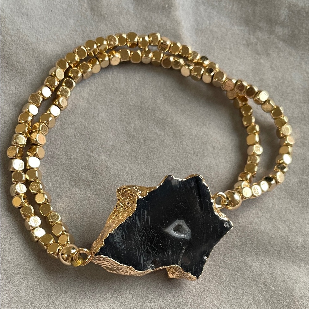 Park Lane Dual-Strand Gold Bracelet with Black stone